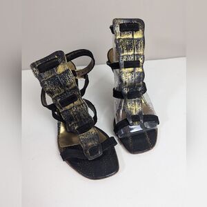 unique vintage shoes, Io & To italian leather heels, Crocodile print gladiator